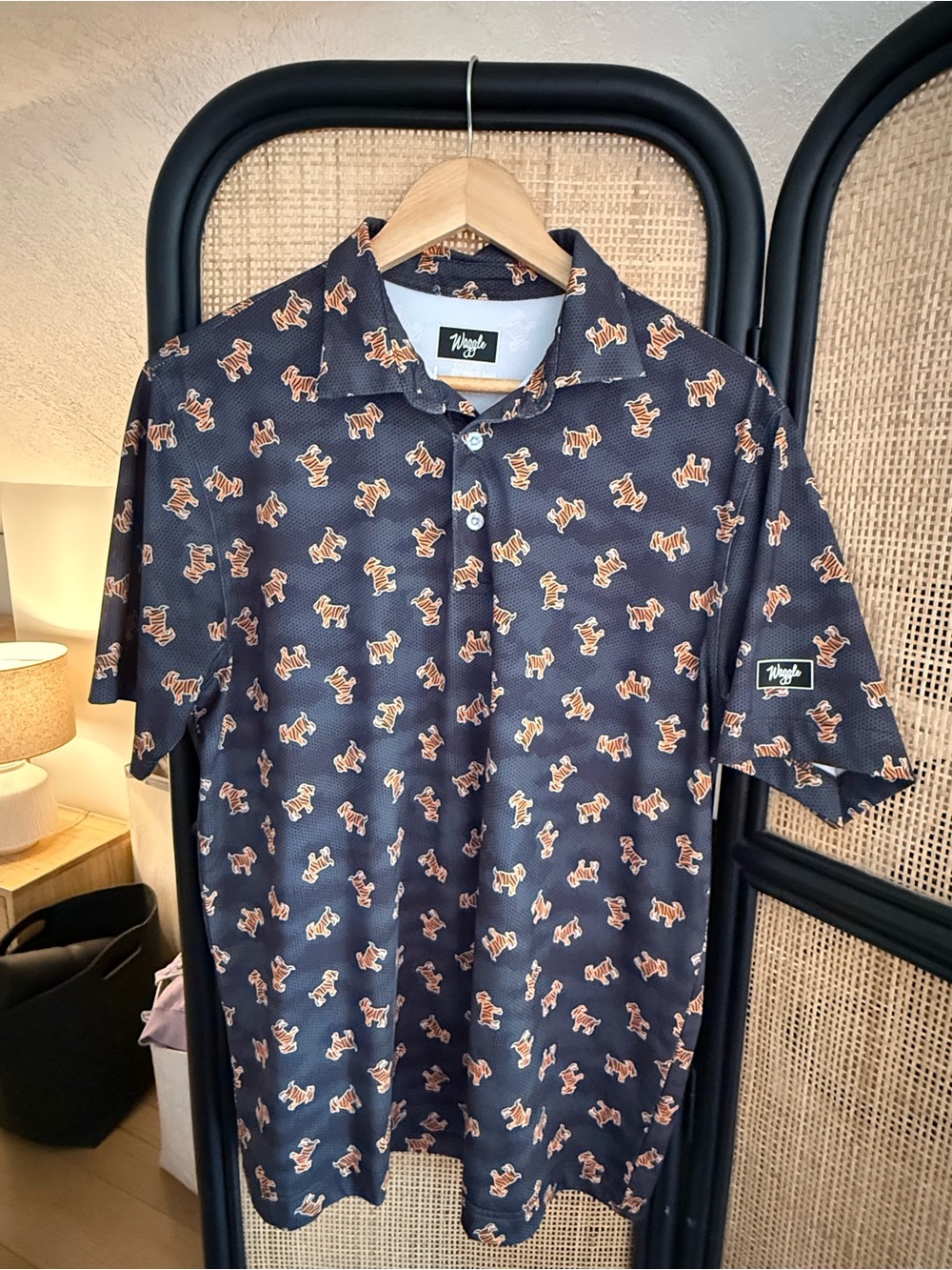 Waggle Men’s Tiger Orange Navy Polo Large